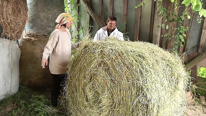 Amateur German farmhands engage in hardcore sex acts in a barn