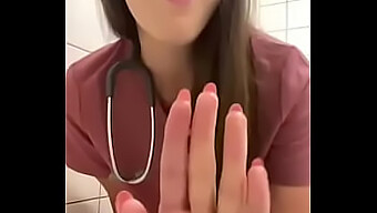 Young nurse pleasures herself in hospital lavatory